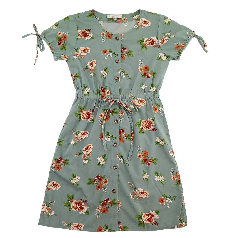 Speed Limit Olive Floral Print Button Front Short Sleeves Dress Girl's Size 12